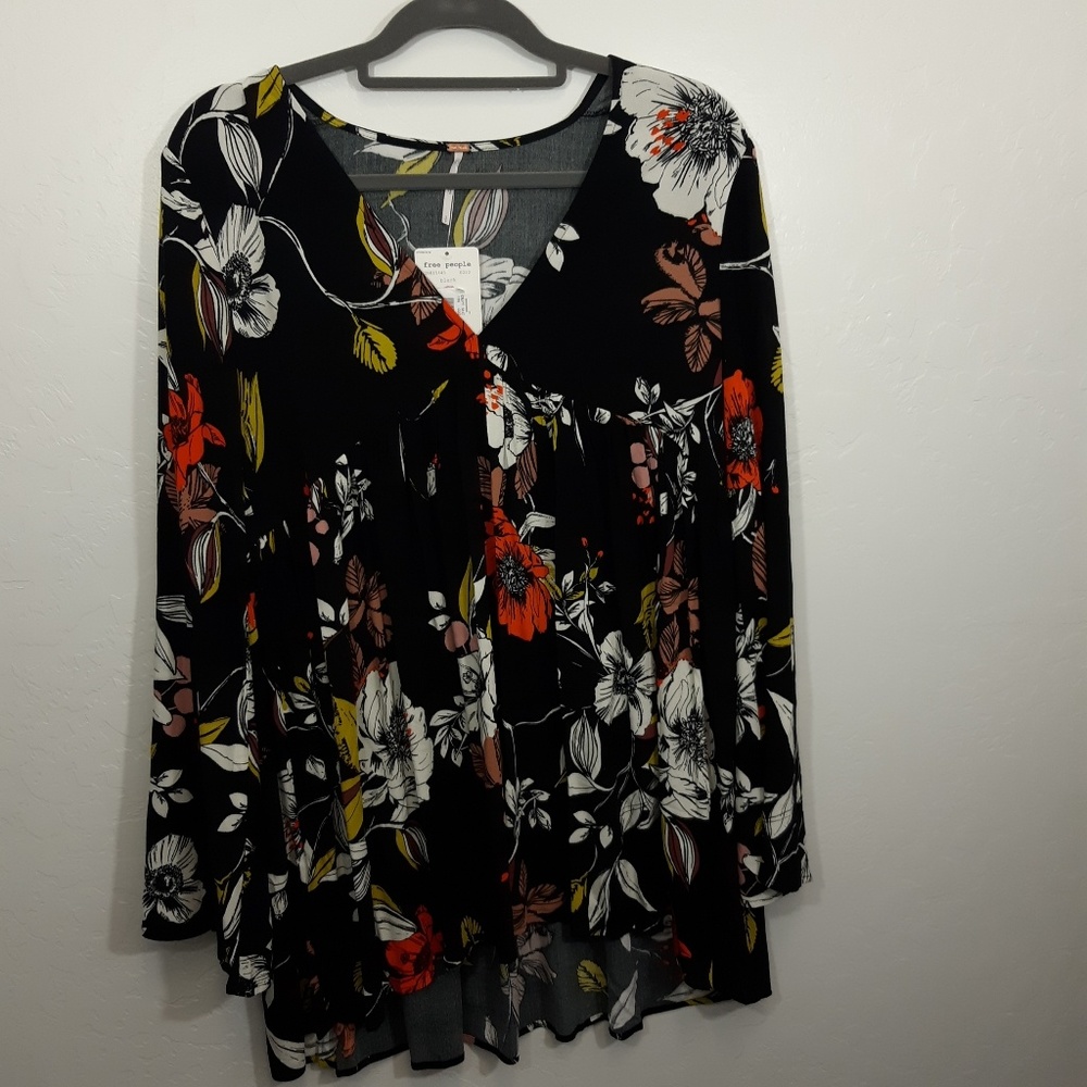 Free People Black dress tunic Small Floral boho